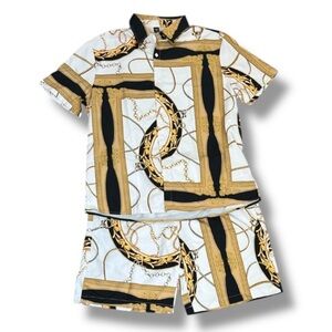 Shein Men's Manfinity Chain Print Shirt & Short Set Size XXL Resortwear Vacation